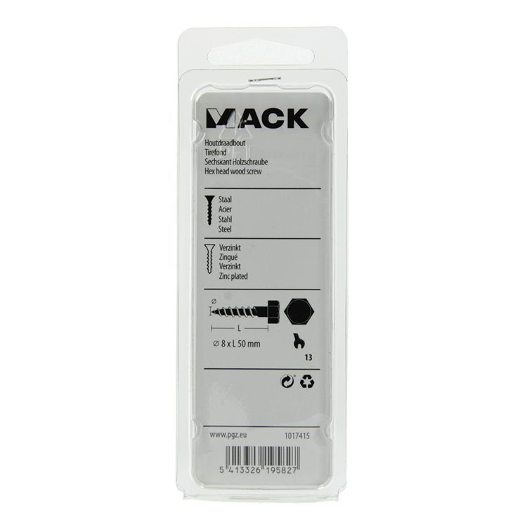 Mack 1017415 - houtdraadbout staal verzinkt 7 st 8 x 50 mm | 5 stuks