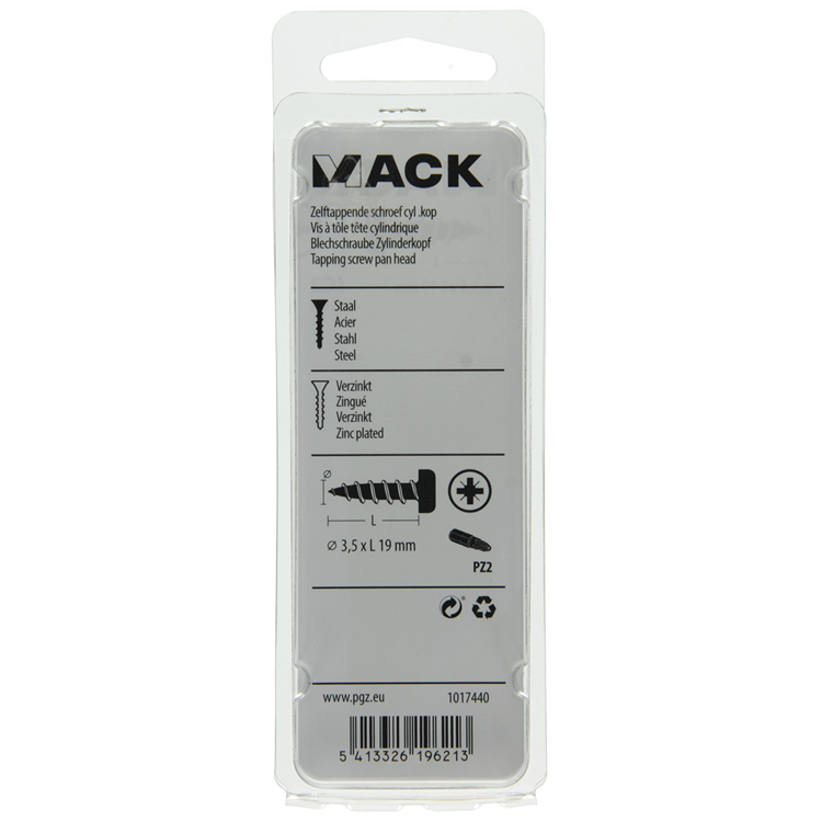 Mack 1017440 - zelftappende schroef cyl kop verz. 25st 3,5 x 19 mm | 10 stuks