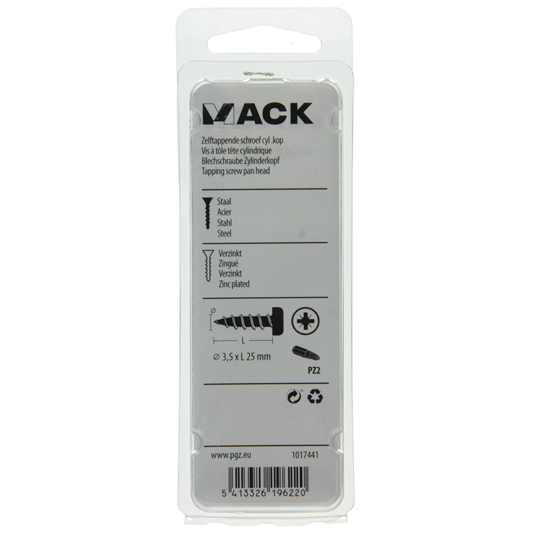 Mack 1017441 - zelftappende schroef cyl kop verz. 22st 3,5 x 25 mm | 10 stuks