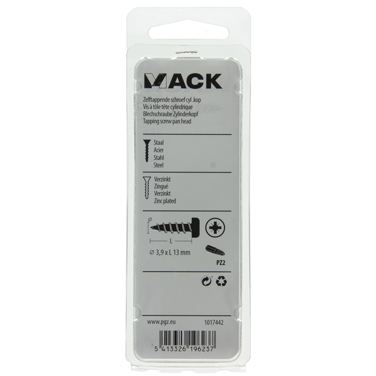 Mack 1017442 - zelftappende schroef cyl kop verz. 25st 3,9 x 13 mm | 10 stuks