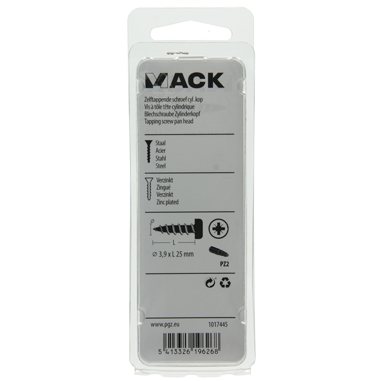 Mack 1017445 - zelftappende schroef cyl kop verz. 18st 3,9 x 25 mm | 10 stuks