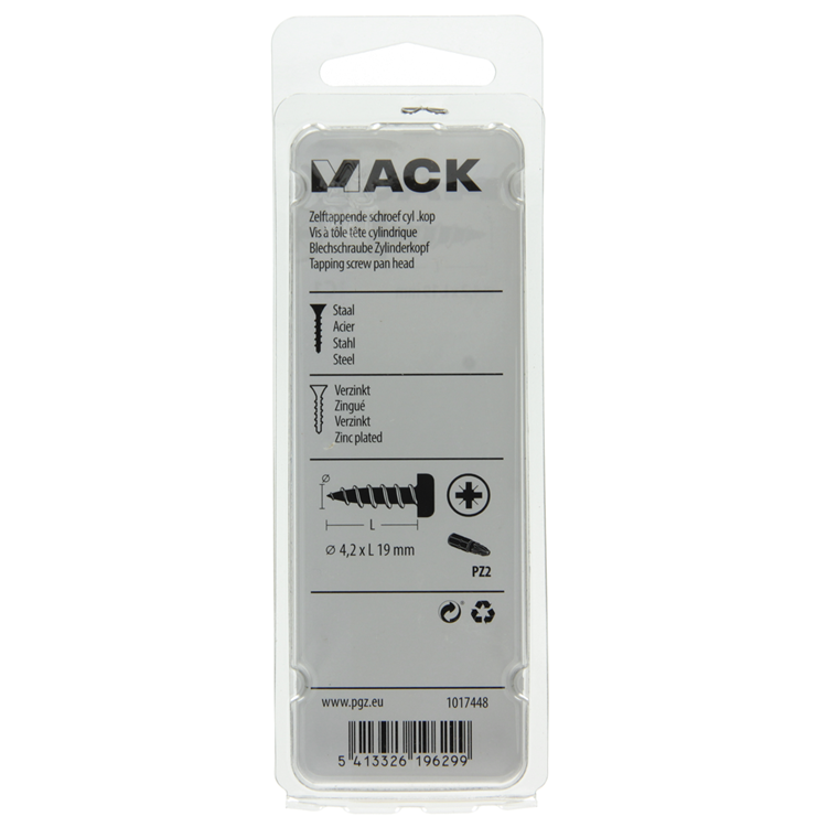 Mack 1017448 - zelftappende schroef cyl kop verz. 18st 4,2 x 19 mm | 10 stuks