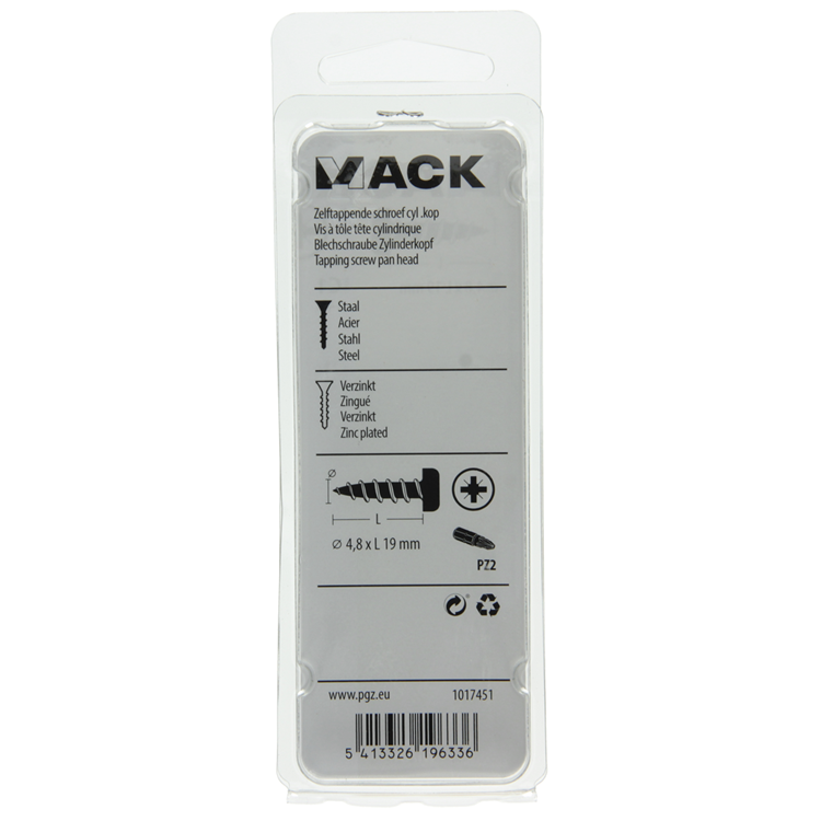 Mack 1017451 - zelftappende schroef cyl kop verz. 14st 4,8 x 19 mm | 10 stuks