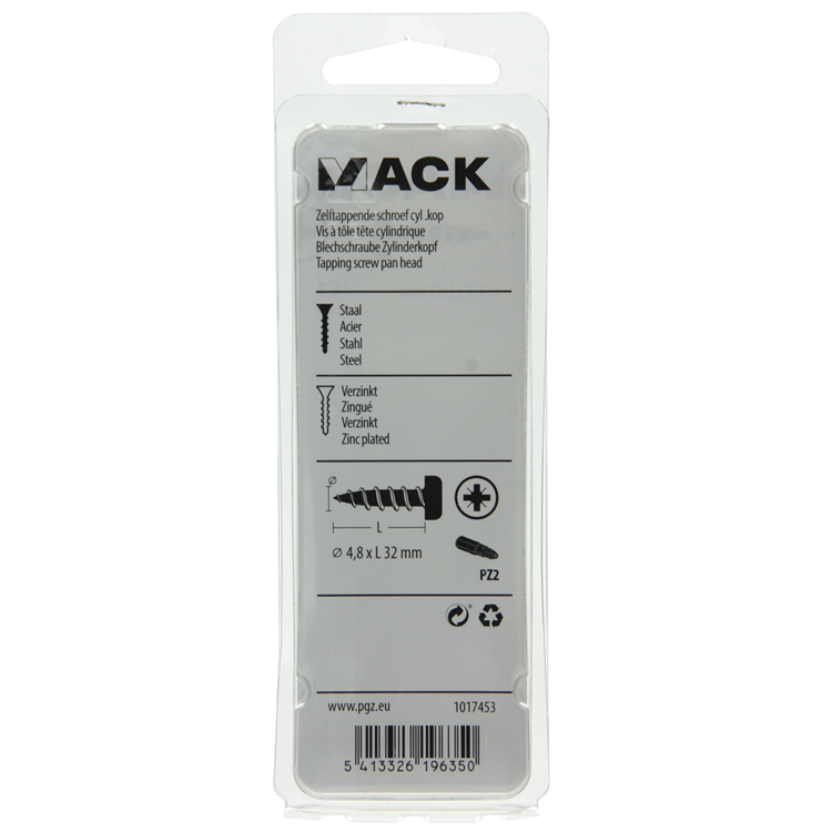 Mack 1017453 - zelftappende schroef cyl kop verz. 10st 4,8 x 32 mm | 10 stuks