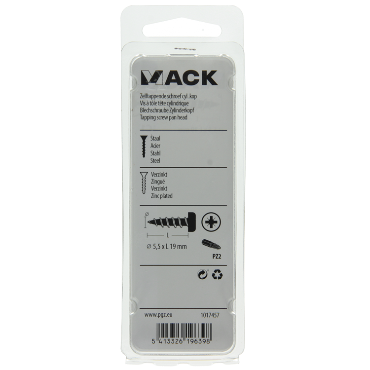 Mack 1017457 - zelftappende schroef cyl kop verz. 10st 5,5 x 19 mm | 10 stuks