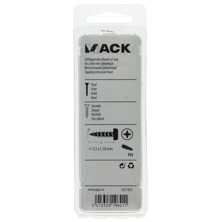 Mack 1017459 - zelftappende schroef cyl kop verz. 7 st 5,5 x 38 mm | 10 stuks