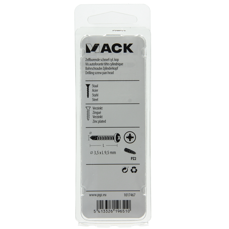 Mack 1017467 - zelfborende schroef cyl. kop verz. 40st 3,5 x 9,5 mm | 10 stuks