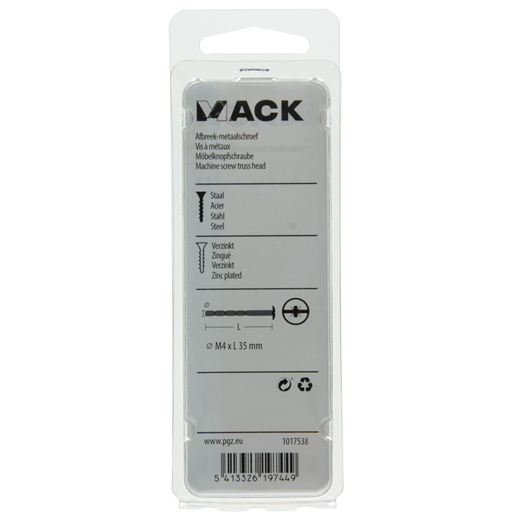 Mack 1017538 - afbreek-metaalschroef verz. 4 st m4 x 35 mm | 10 stuks