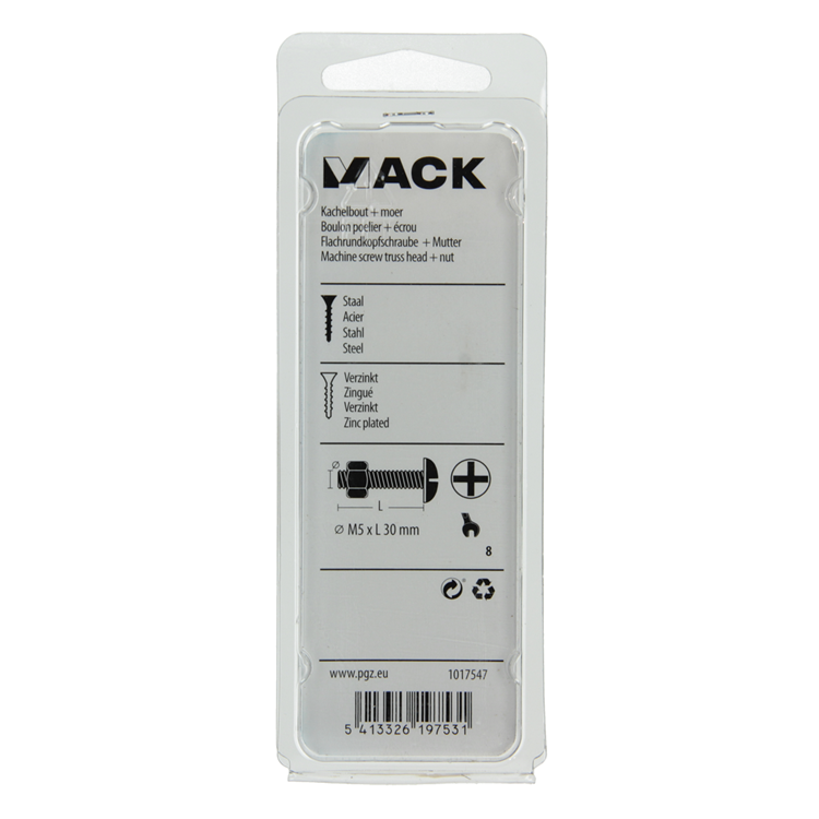 Mack 1017547 - kachelbout + moer staal verzinkt 12 st m5 x 30 mm | 5 stuks