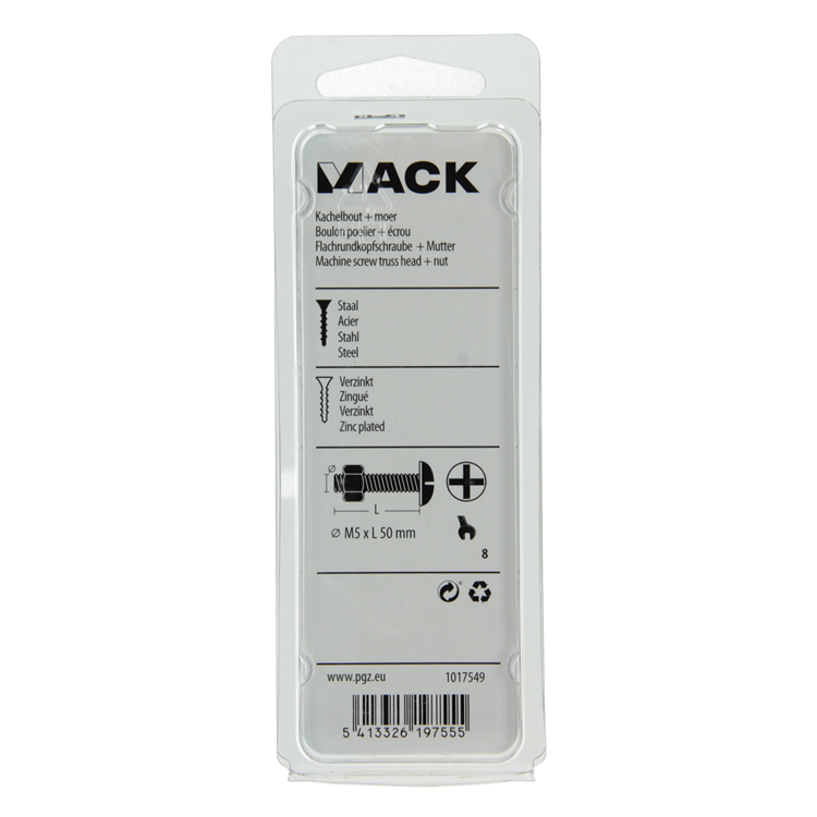 Mack 1017549 - kachelbout + moer staal verzinkt 8 st m5 x 50 mm | 5 stuks