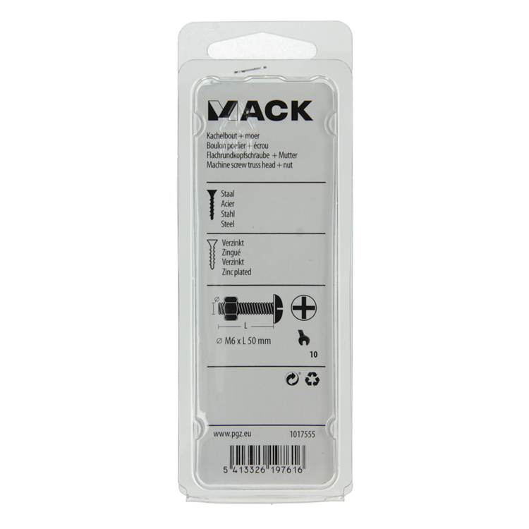 Mack 1017555 - kachelbout + moer staal verzinkt 6 st m6 x 50 mm | 5 stuks