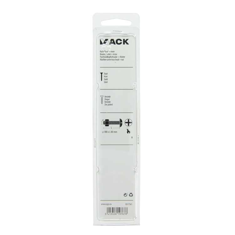 Mack 1017561 - kachelbout + moer staal verzinkt 3 st m8 x 80 mm | 5 stuks