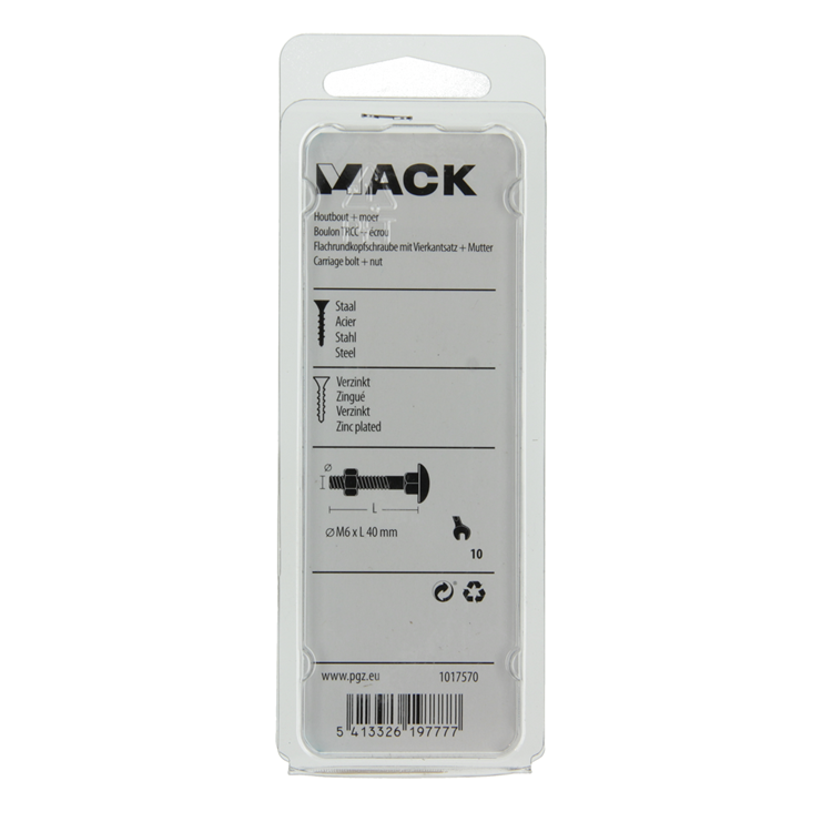 Mack 1017570 - houtbout + moer staal verzinkt7 st m6 x 40 mm | 5 stuks