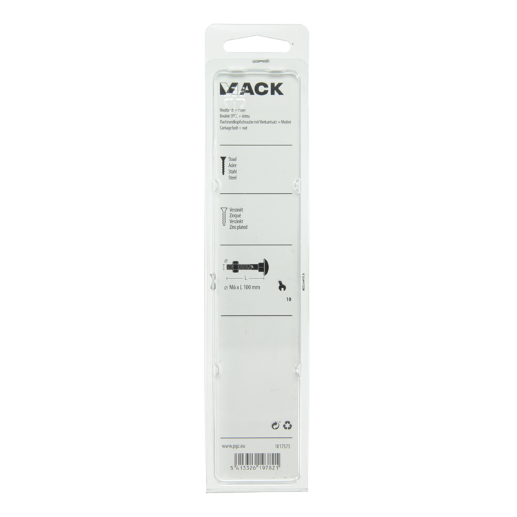 Mack 1017575 - houtbout + moer staal verzinkt3 st m6 x 100 mm | 5 stuks