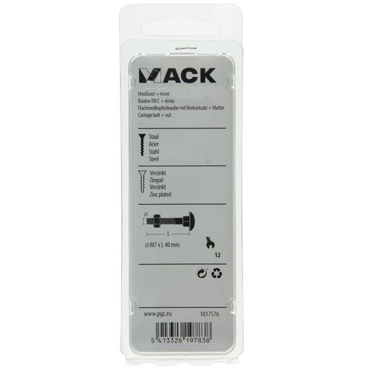Mack 1017576 - houtbout + moer staal verzinkt5 st m7 x 40 mm | 5 stuks