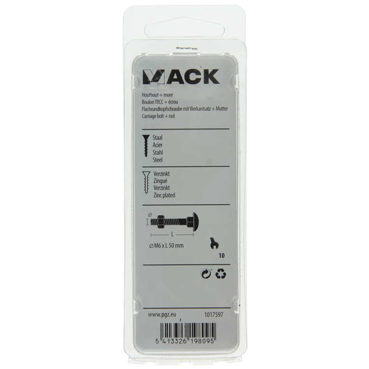 Mack 1017597 - houtbout + moer zwart 6,0 x 50 mm 4st | 5 stuks