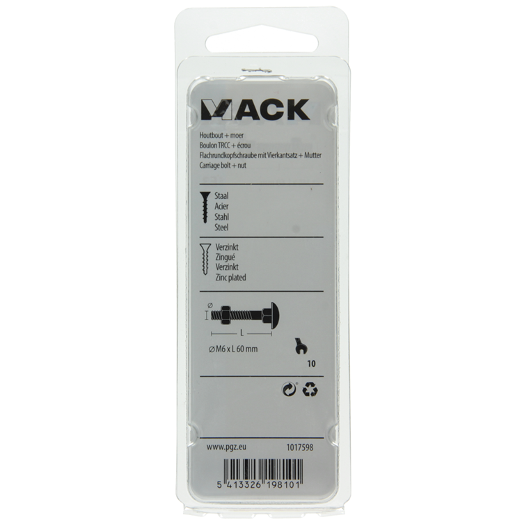 Mack 1017598 - houtbout + moer zwart 6,0 x 60 mm 4st | 5 stuks