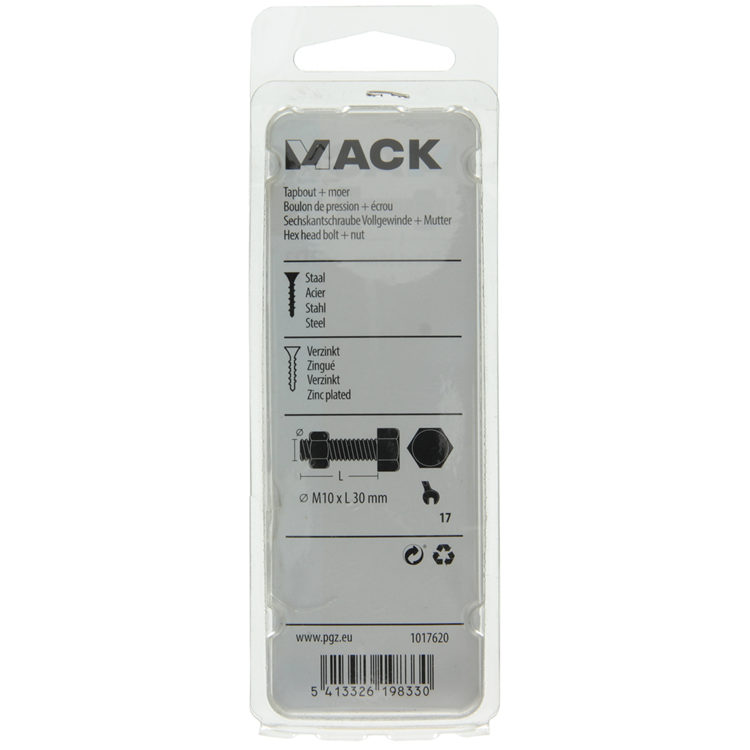 Mack 1017620 - tapbout + moer staal verzinkt 3 st m10 x 30 mm | 5 stuks
