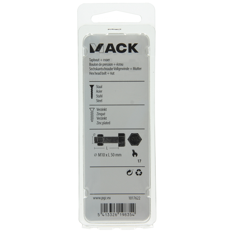 Mack 1017622 - tapbout + moer staal verzinkt 2 st m10 x 50 mm | 5 stuks