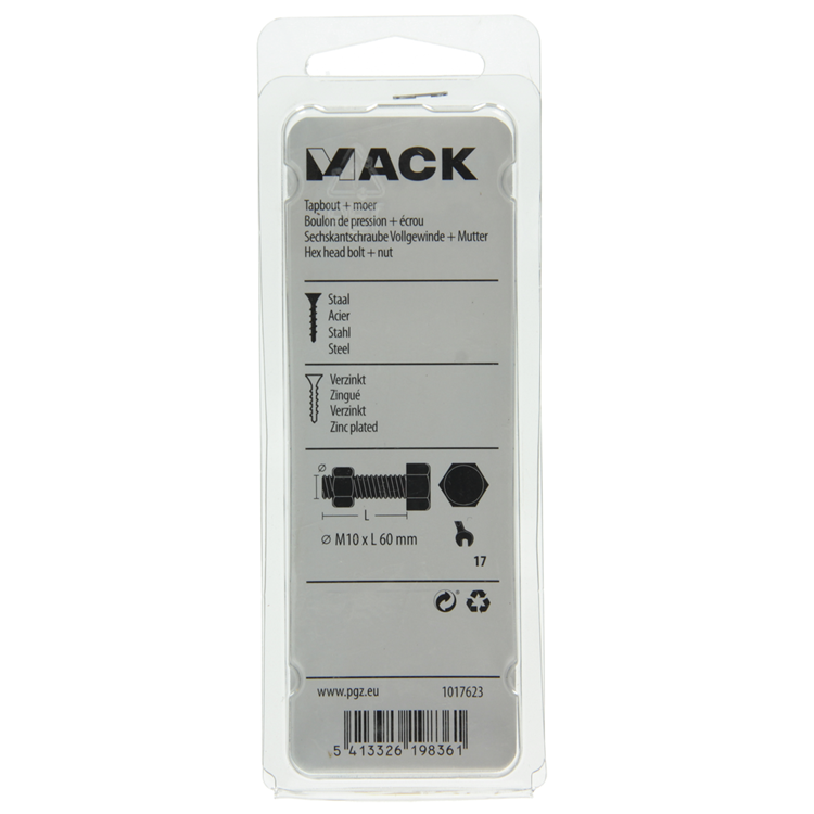 Mack 1017623 - tapbout + moer staal verzinkt 2 st m10 x 60 mm | 5 stuks