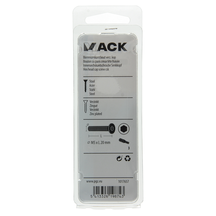 Mack 1017657 - binnenzeskant bout verz. kop verz. 10st m5x20 | 10 stuks