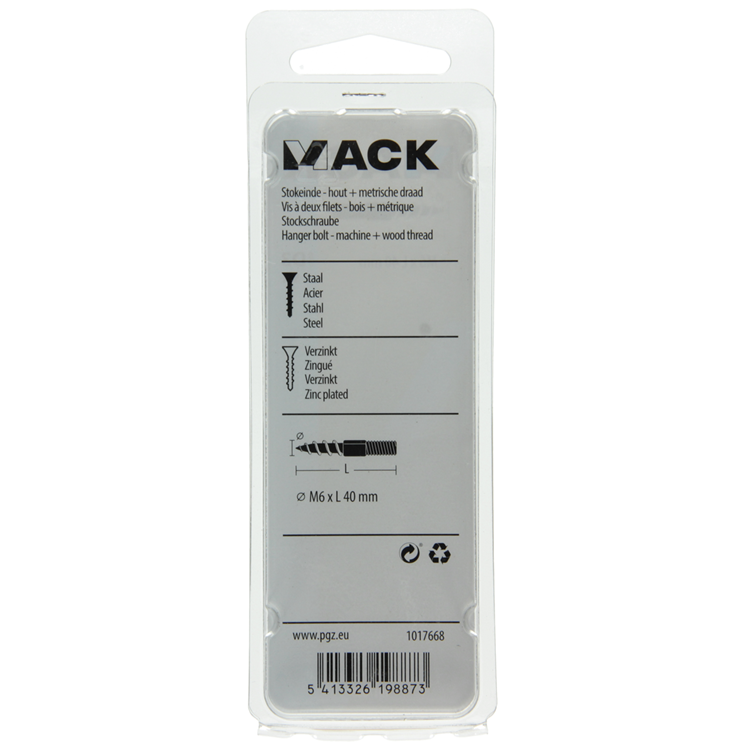 Mack 1017668 - stokeinde hout + metr. draad verz. 5 st m6x40 | 10 stuks