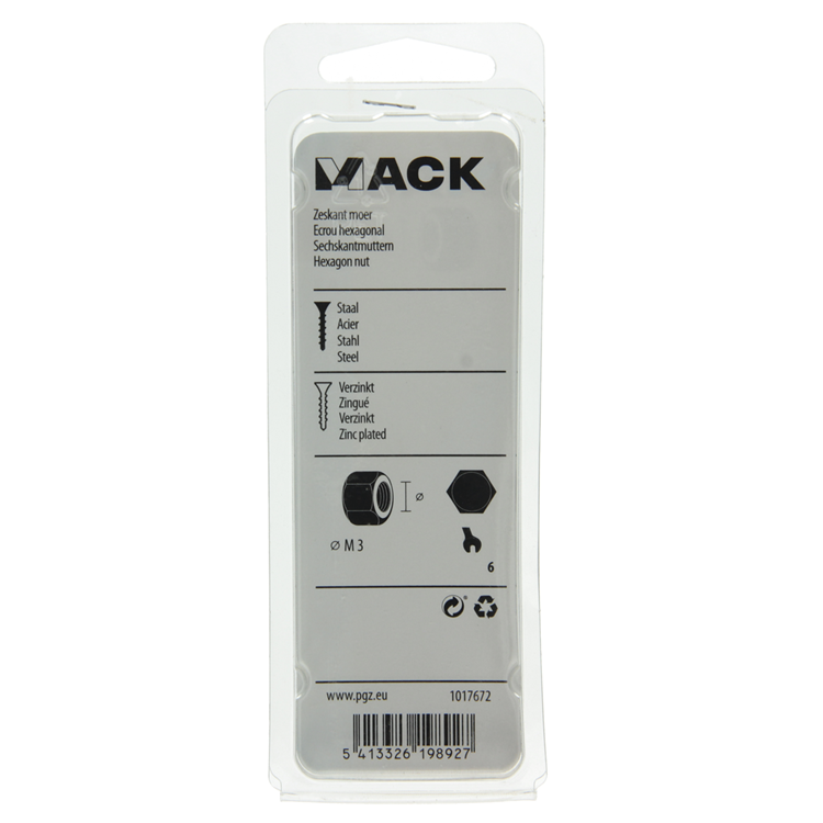 Mack 1017672 - zeskant moer staal verzinkt 60 st m 3 | 10 stuks