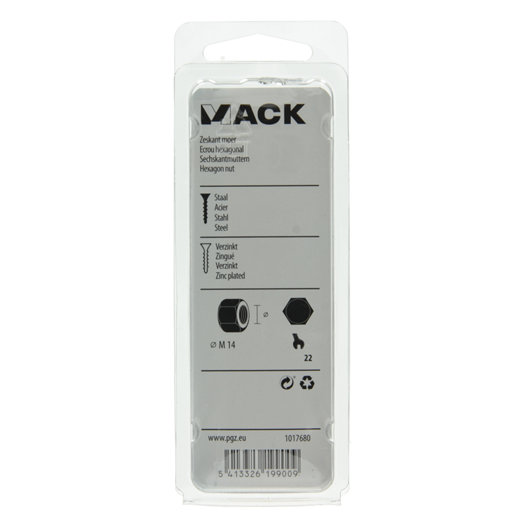 Mack 1017680 - zeskant moer staal verzinkt 4 st m 14 | 5 stuks