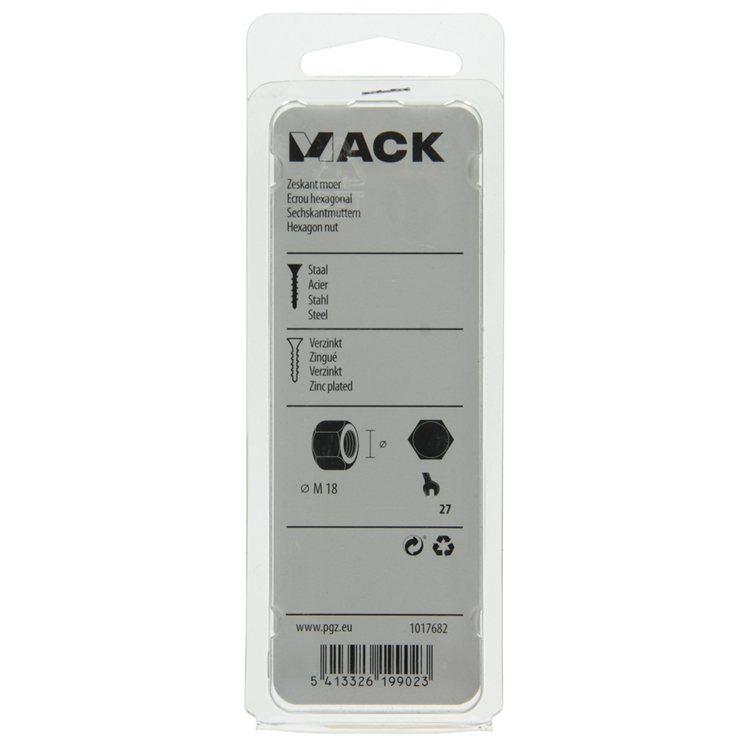 Mack 1017682 - zeskant moer staal verzinkt 2 st m 18 | 10 stuks