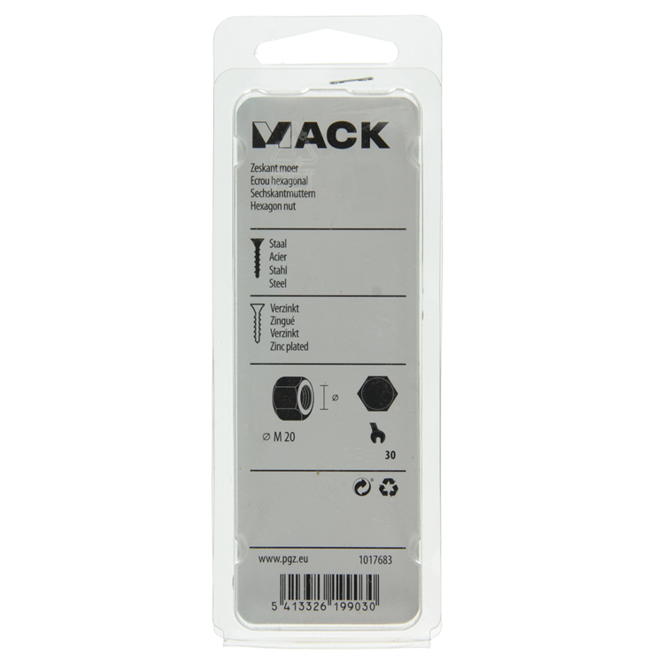 Mack 1017683 - zeskant moer staal verzinkt 2 st m 20 | 5 stuks