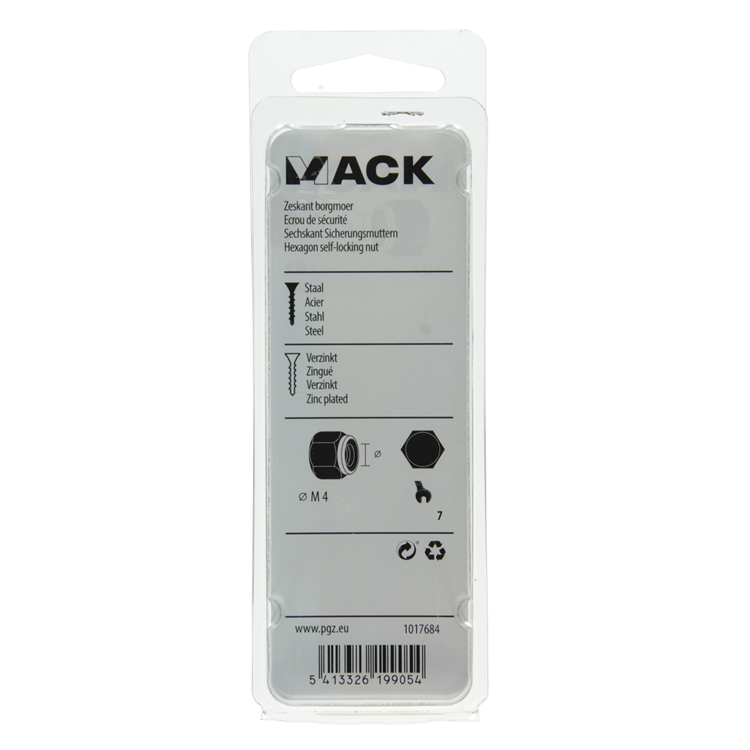 Mack 1017684 - zeskant borgmoer staal verzinkt 20 st m4 | 10 stuks