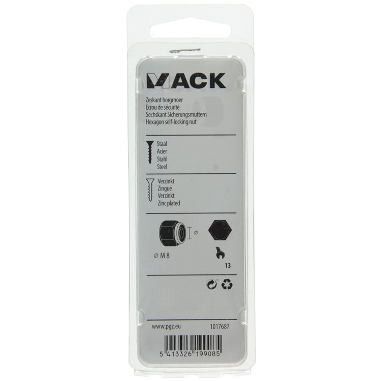 Mack 1017687 - zeskant borgmoer staal verzinkt 12 st m8 | 10 stuks