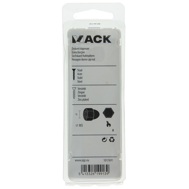 Mack 1017691 - zeskant dopmoer staal verzinkt8 st m5 | 10 stuks