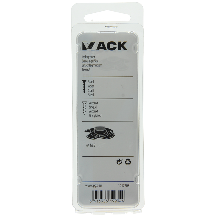 Mack 1017708 - inslagmoer staal verzinkt 4 st m5 | 10 stuks