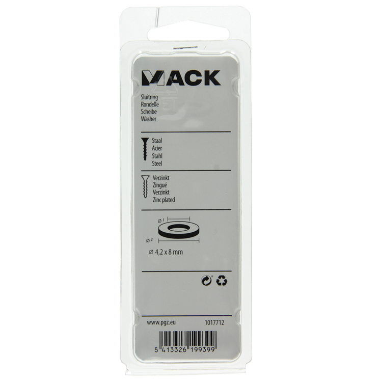Mack 1017712 - sluitring staal verzinkt 60 st 4,2 x 8 mm | 10 stuks