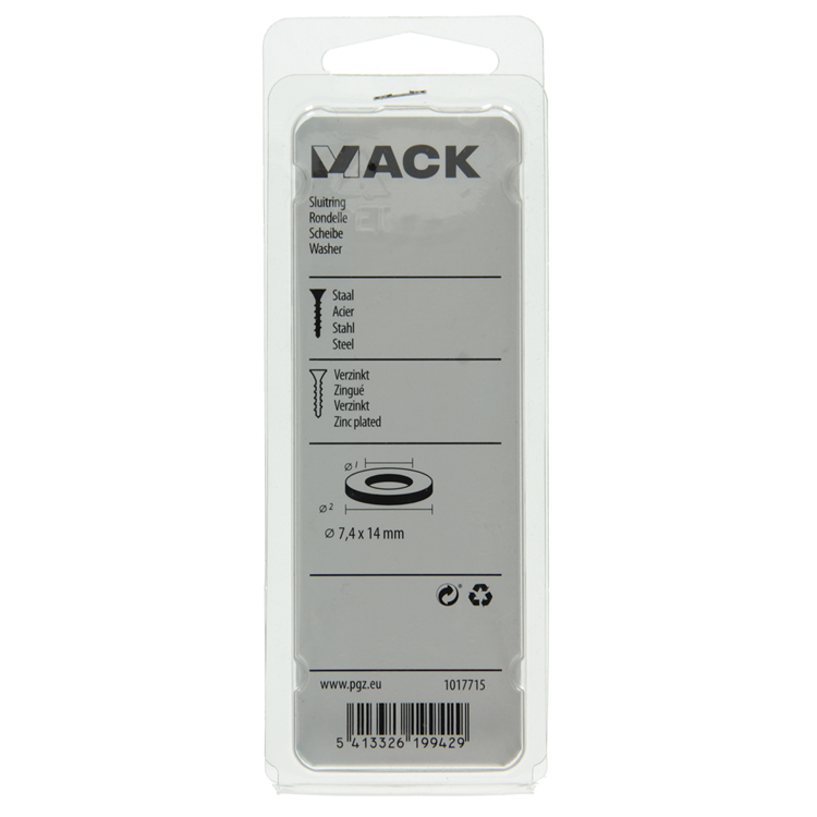 Mack 1017715 - sluitring staal verzinkt 30 st 7,4 x 14 mm | 10 stuks