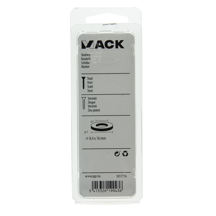 Mack 1017716 - sluitring staal verzinkt 25 st 8,4 x 16 mm | 10 stuks