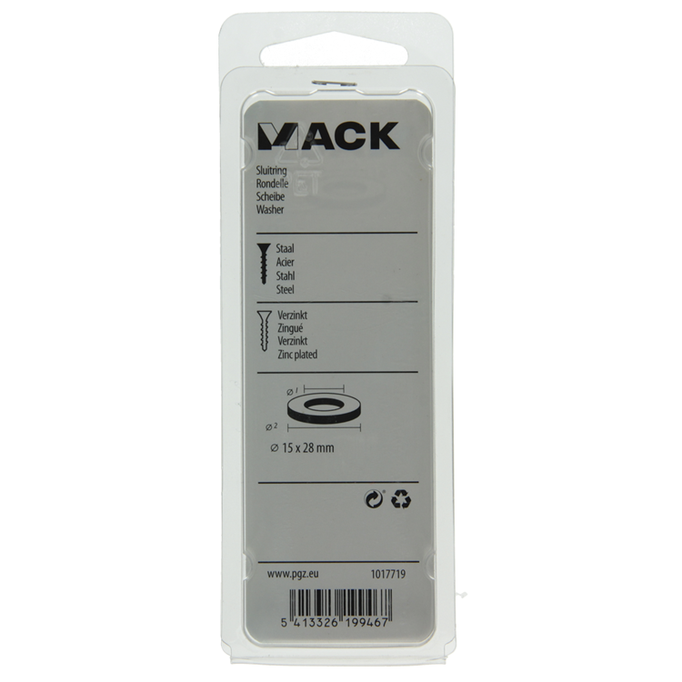 Mack 1017719 - sluitring staal verzinkt 8 st 15 x 28 mm | 10 stuks