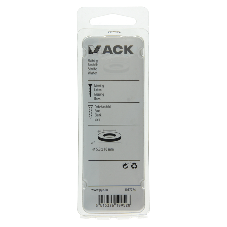Mack 1017724 - sluitring messing 12 st 5,3 x 10 mm | 10 stuks