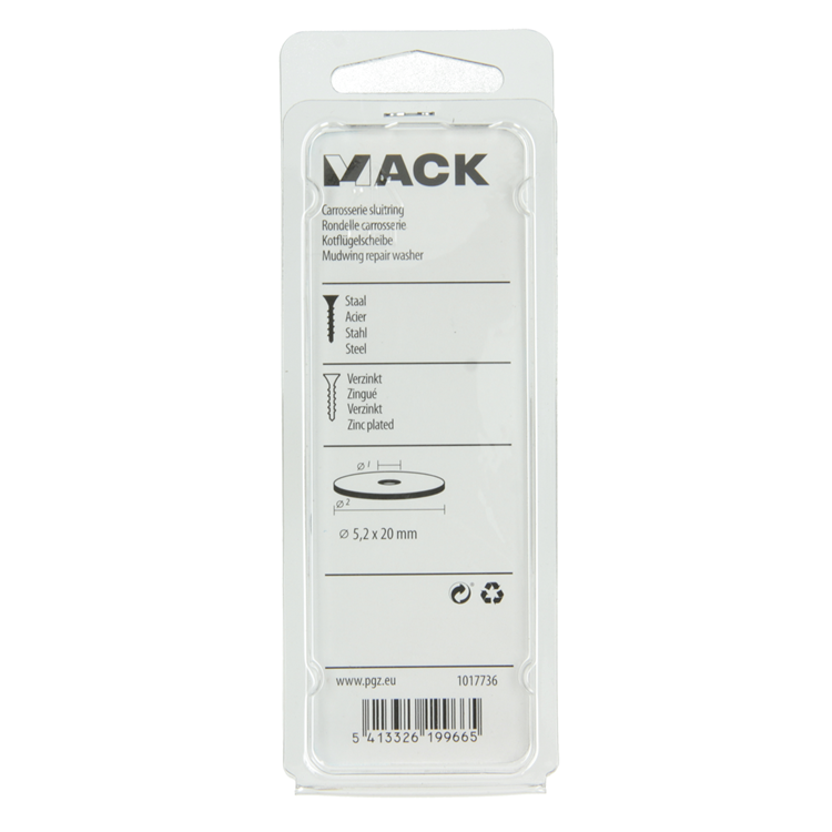 Mack 1017736 - carrosserie sluitring verzinkt25 st 5,2 x 20 mm | 10 stuks