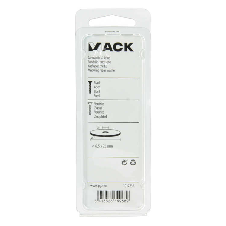 Mack 1017738 - carrosserie sluitring verzinkt18 st 6,5 x 25 mm | 10 stuks