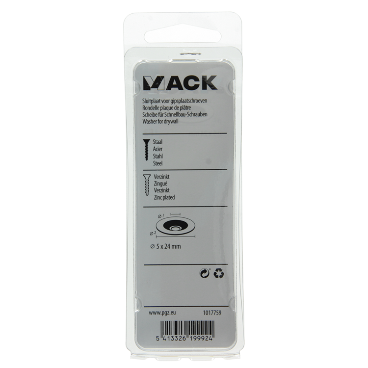Mack 1017759 - sluitplaat vr gipsplaatschr. verz. 20 st 5 x 24 mm | 10 stuks