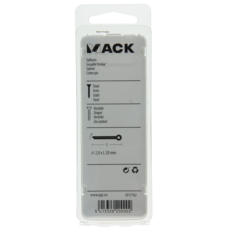 Mack 1017762 - splitpen staal verzinkt 22 st 2,0 x 20 mm | 10 stuks