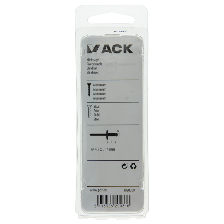 Mack 1020309 - 11 blindnieten alu brede kop 4,8x14mm | 5 stuks