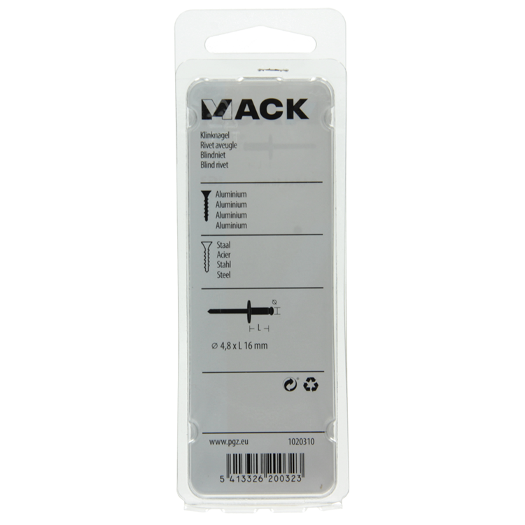 Mack 1020310 - 10 blindnieten alu brede kop 4,8x16mm | 5 stuks