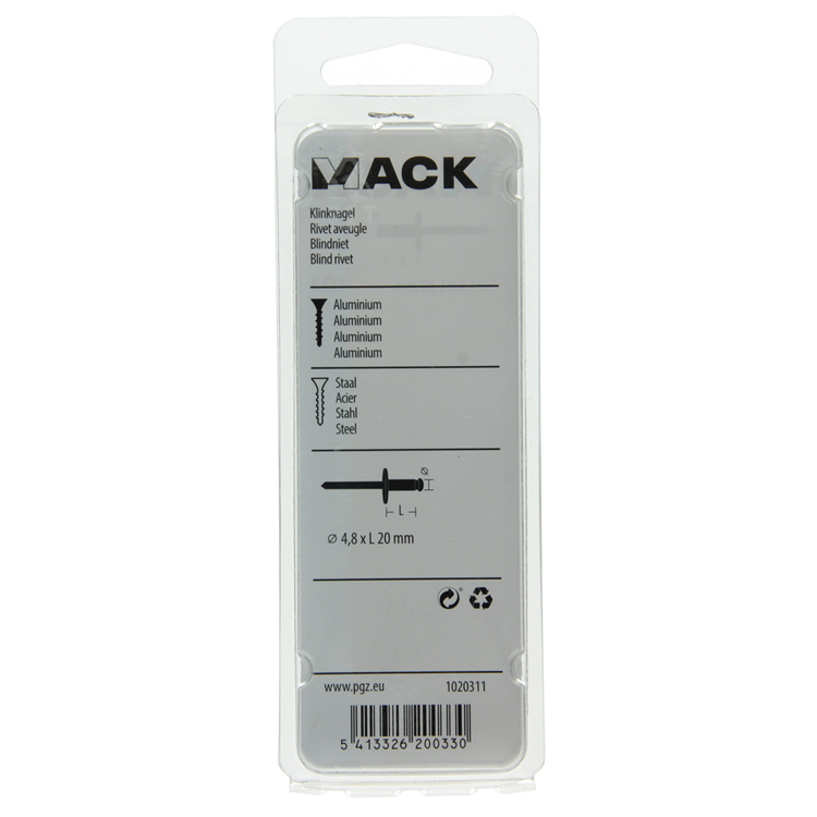 Mack 1020311 - 9 blindnieten alu brede kop 4,8x20mm | 5 stuks