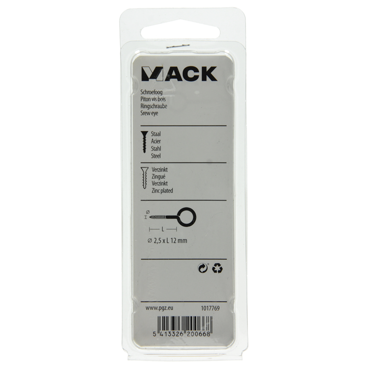 Mack 1017769 - schroefoog staal verzinkt 18st 2,5 x 12 mm | 10 stuks