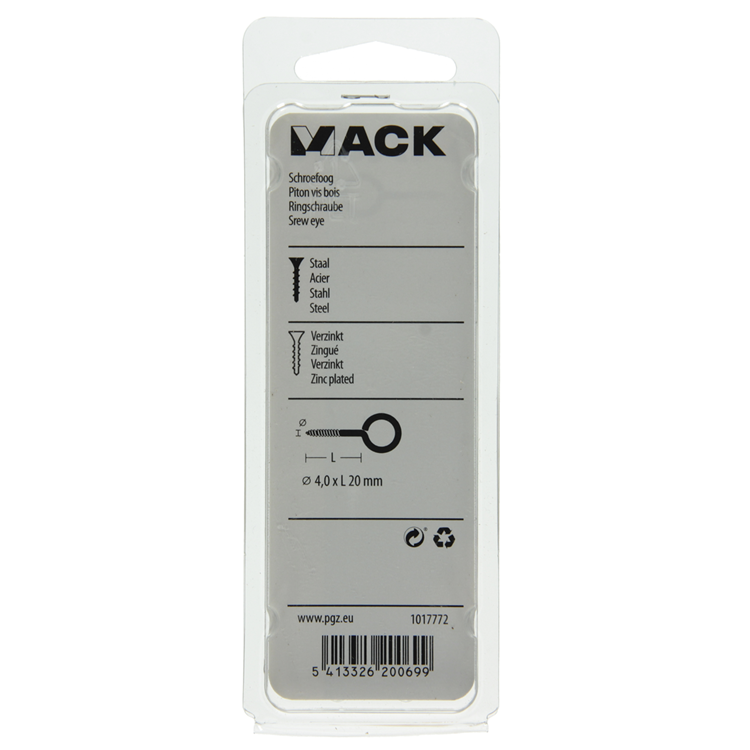 Mack 1017772 - schroefoog staal verzinkt 10st 4,0 x 20 mm | 10 stuks