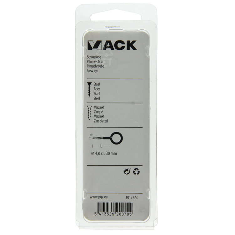 Mack 1017773 - schroefoog staal verzinkt 9 st 4,0 x 30 mm | 10 stuks