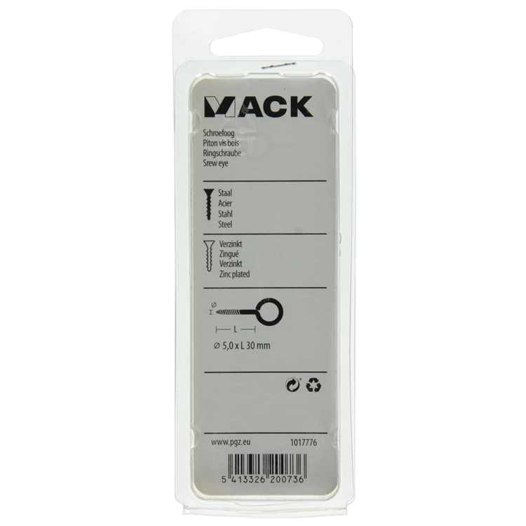 Mack 1017776 - schroefoog staal verzinkt 4 st 5,0 x 30 mm | 10 stuks